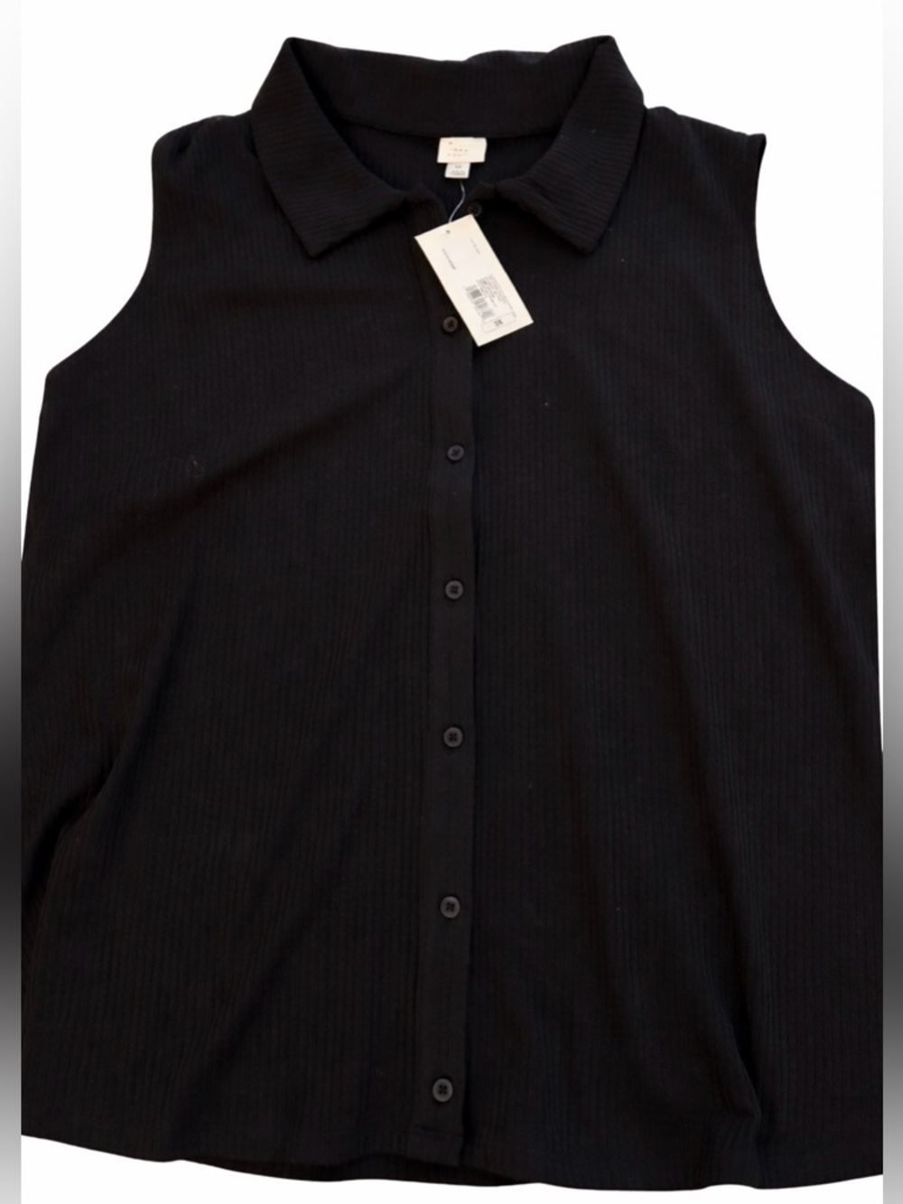 a new day Black Sleeveless Button-Down Collared Top